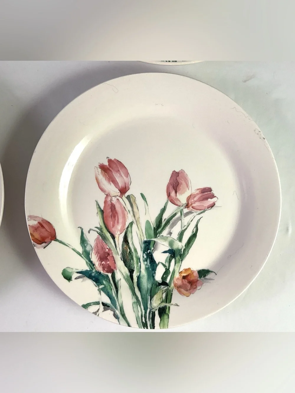 Pier 1 Pink Tulip Floral Dinner Plates - Set of 4